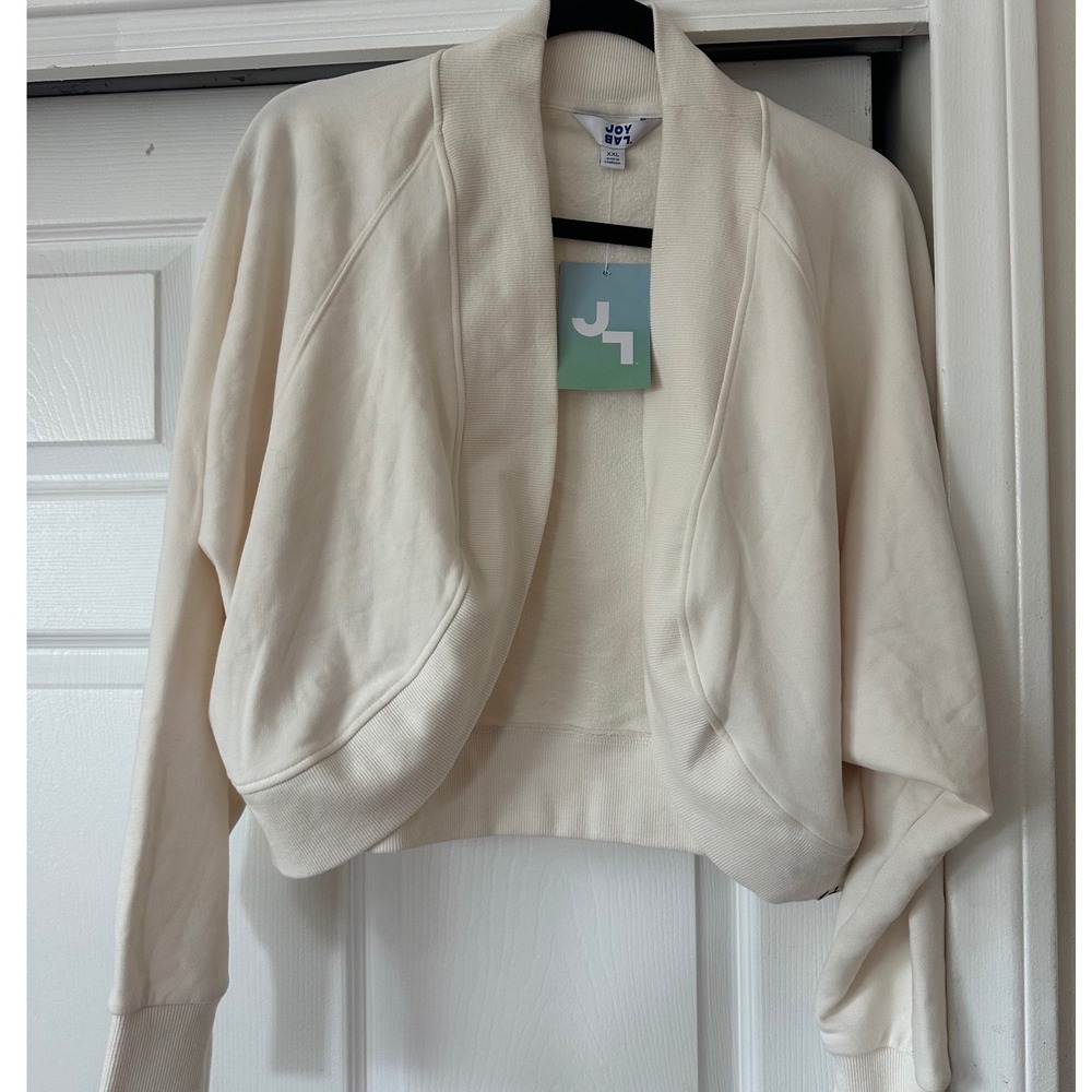 JoyLab Women XXL Cream Cropped Fleece Shrug Open Front Sweatshirt NWT